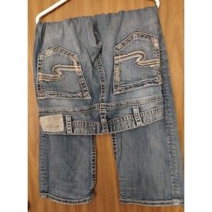 Men's Silver Jeans Zac Straight Leg Denim Embroidered 34x34 99% Cotton
